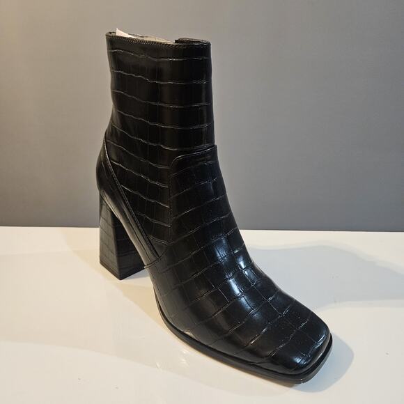 Lisa Vicky Nordstrom Boots Womens 8M Craze-V Platform Black Croco Block Heel - Picture 2 of 13
